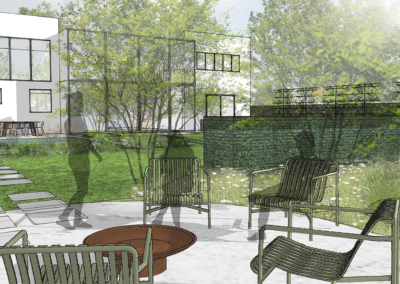 Cardiff pool garden design firepit area