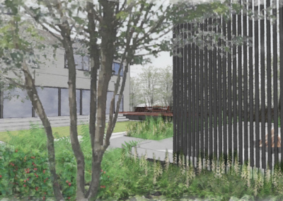 A screened fire pit area.