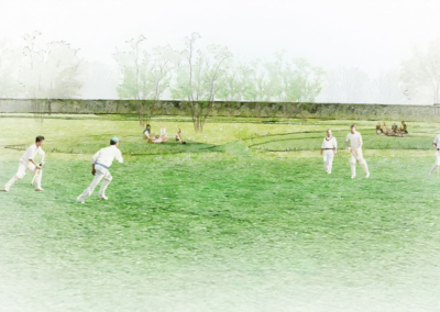 Cricket pitch within meadow, Kent, designed by Rigden Studio